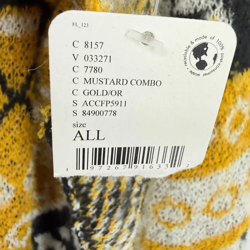 NWT Free People Cottage Fairisle Blanket Scarf Size All Mustard Black White Knit